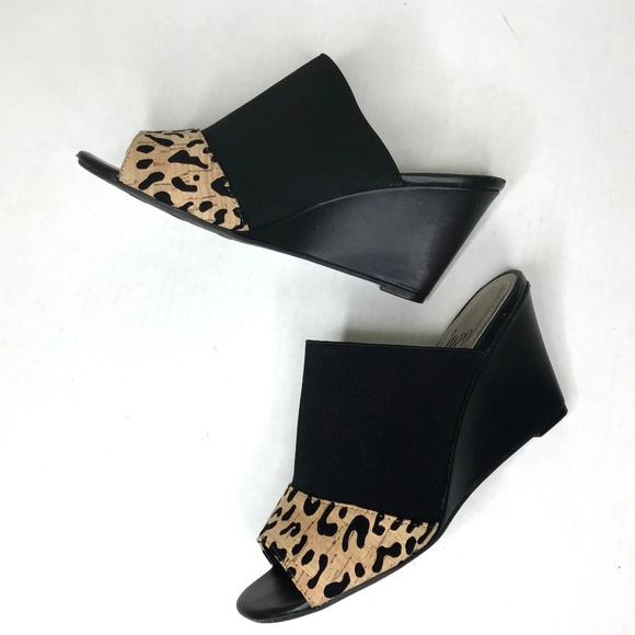 Impo Shoes - Open Toe Wedge Heels Leopard Stretchy Slide On Imp